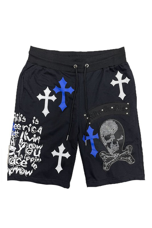 Weiv Mens Chrome Cross Skull Shorts