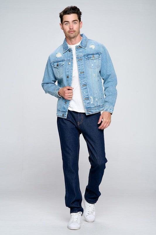 Men's Denim Jacket with Distressed