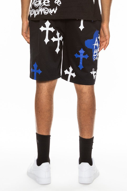 Weiv Mens Chrome Cross Skull Shorts