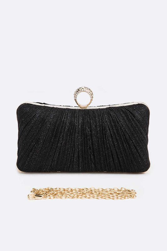 Pleated Metallic Box Clutch Bag