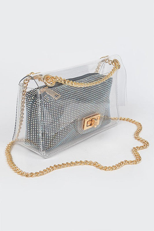 2 In 1 Rhinestone Pouch Clear Shoulder Bag