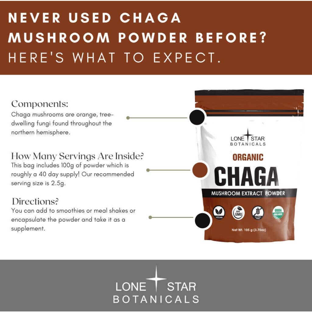 Lone Star Botanicals Organic Chaga Mushroom Powder 3.5oz