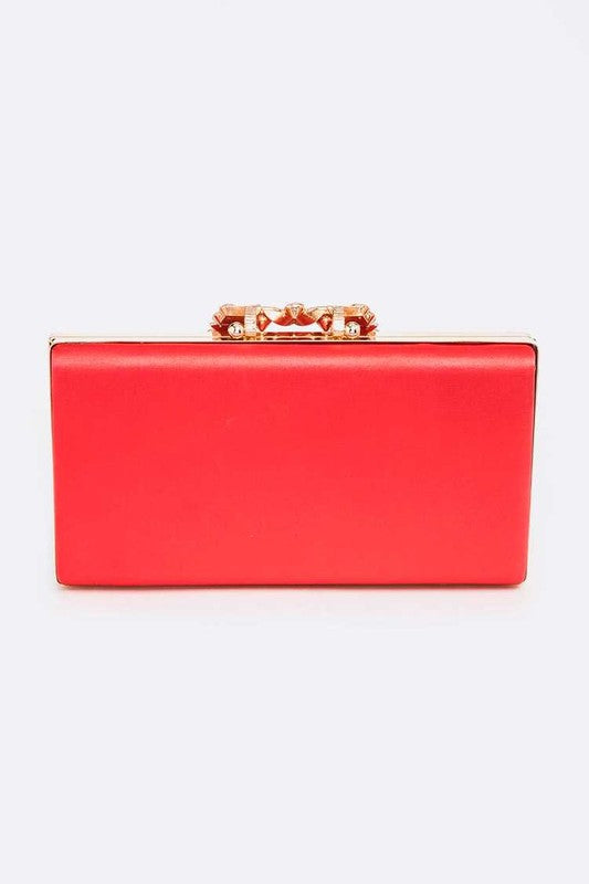 Crystal Buckle Metallic Box Clutch