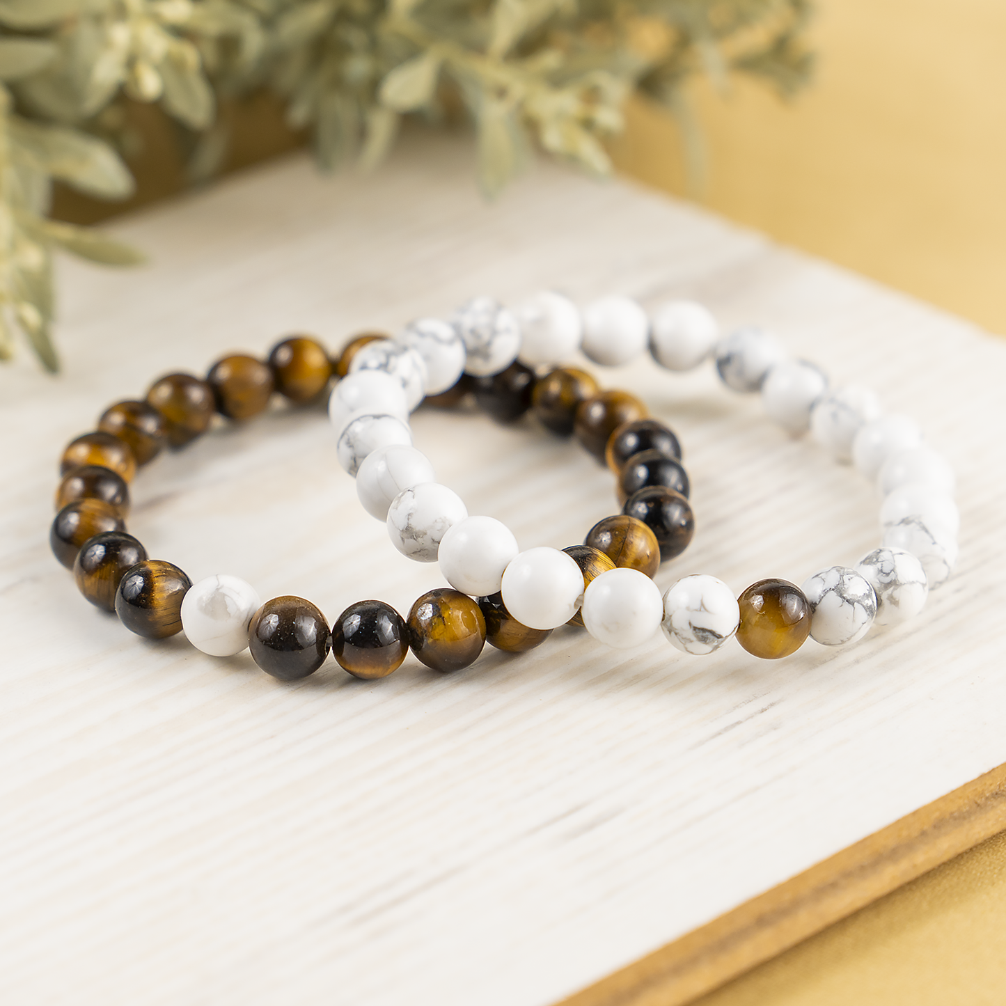Tiger Eye & Howlite Crystals Couple Bracelets