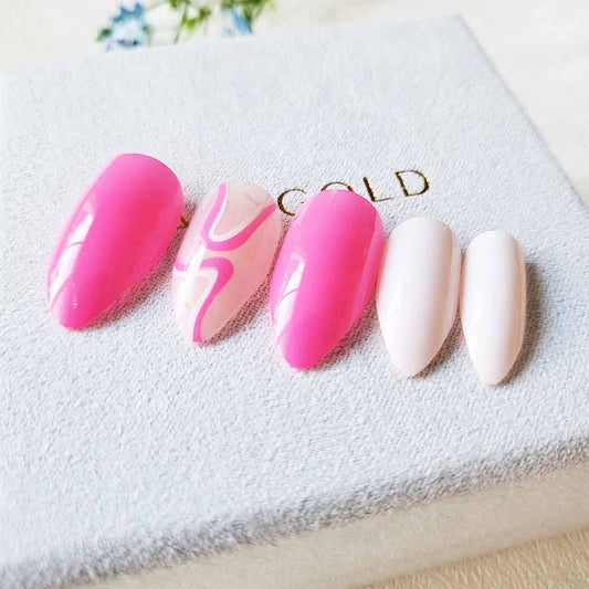 Hot Pink and White Combination Press On Nail Set