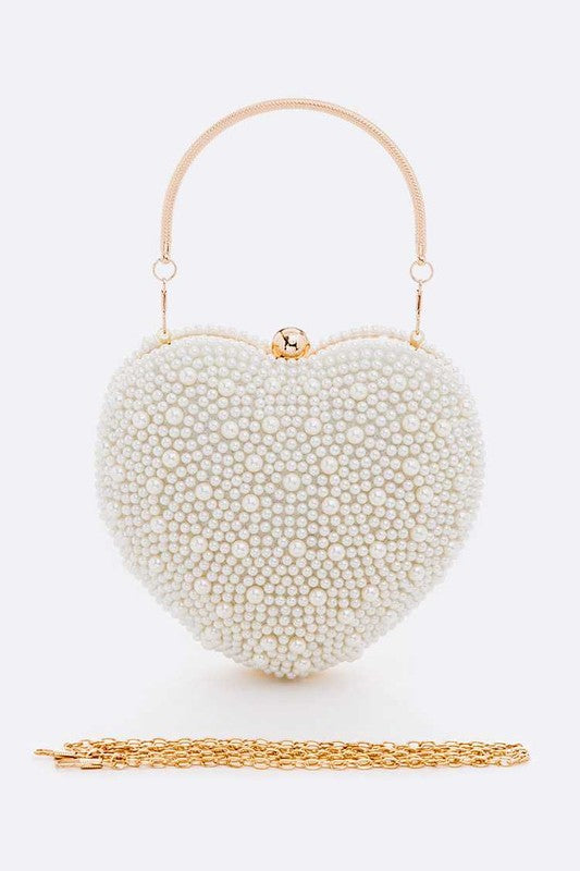 Faux Pearl Iconic Heart Shape Box Clutch