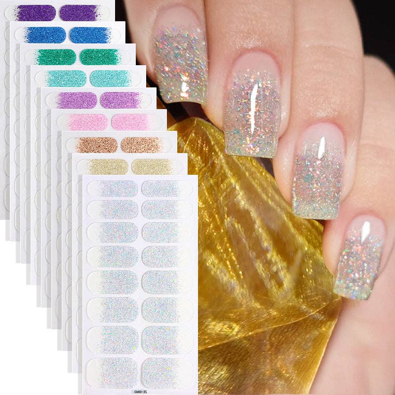 Nail Stickers With Glitter Gradient And Adhesive Backing
