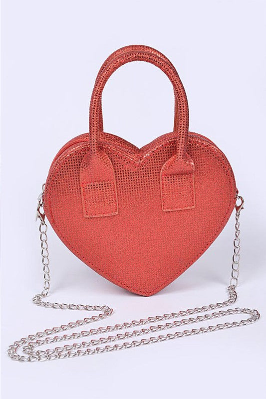 Glitter Top Handle Heart Shape Swing Bag