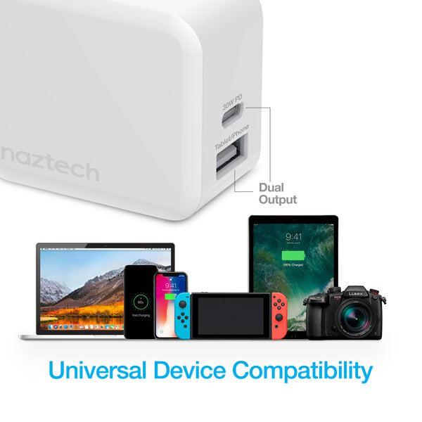 Naztech 30W USB-C PD Dual Output Fast Wall Charger