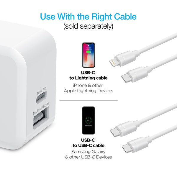 Naztech 30W USB-C PD Dual Output Fast Wall Charger