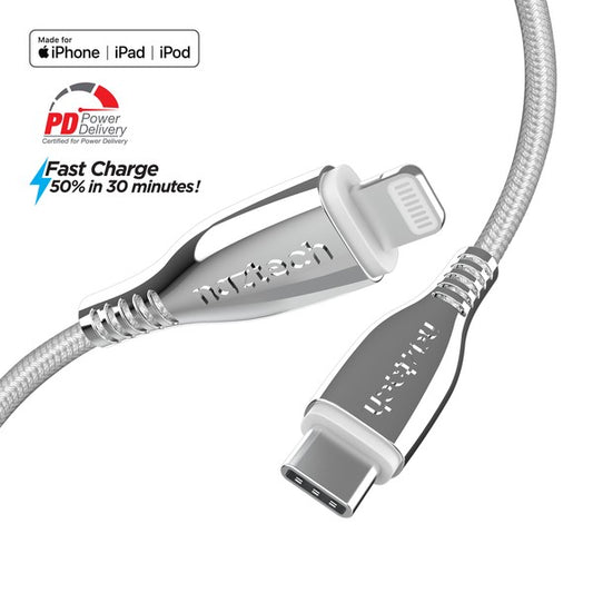 Naztech Titanium USB-C to Lightning Braided Cable