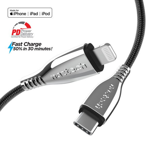 Naztech Titanium USB-C to Lightning Braided Cable