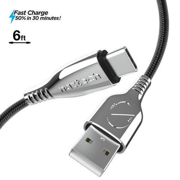 Naztech Titanium USB to USB-C Braided Cable 6ft