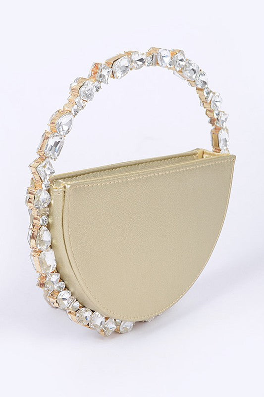 Crystal Handle Metallic Circle Clutch