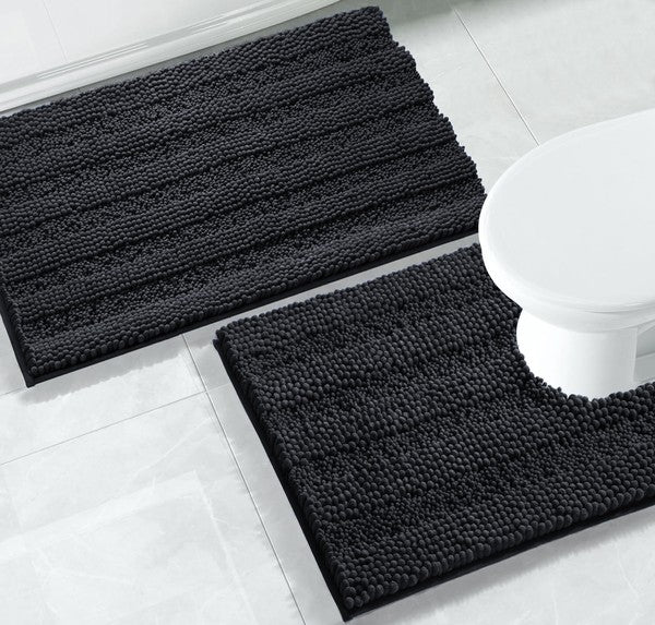 2PC Grey Soft Cozy Plush Chenille Bath Mat Set