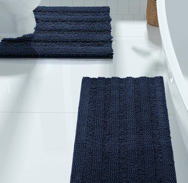 2PC Navy Soft Cozy Plush Chenille Bath Mat Set