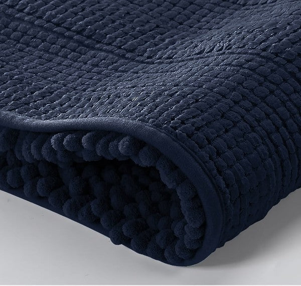 2PC Navy Soft Cozy Plush Chenille Bath Mat Set