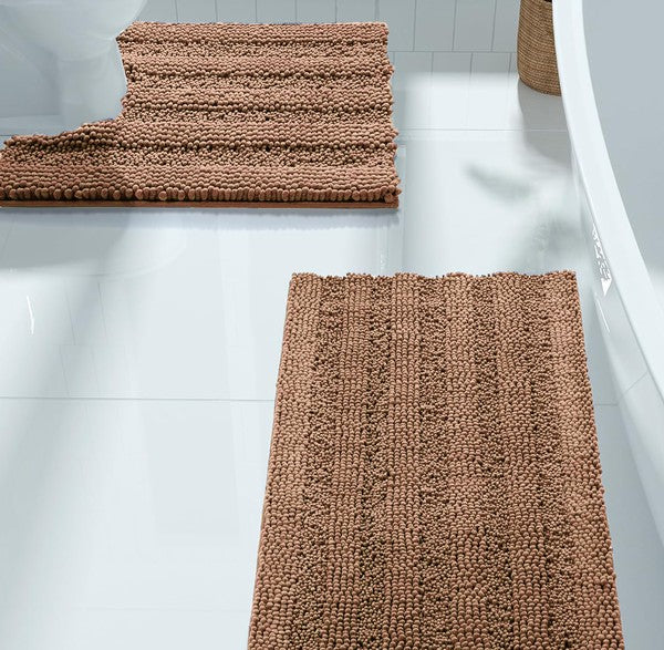 2PC Taupe Soft Cozy Plush Chenille Bath Mat Set