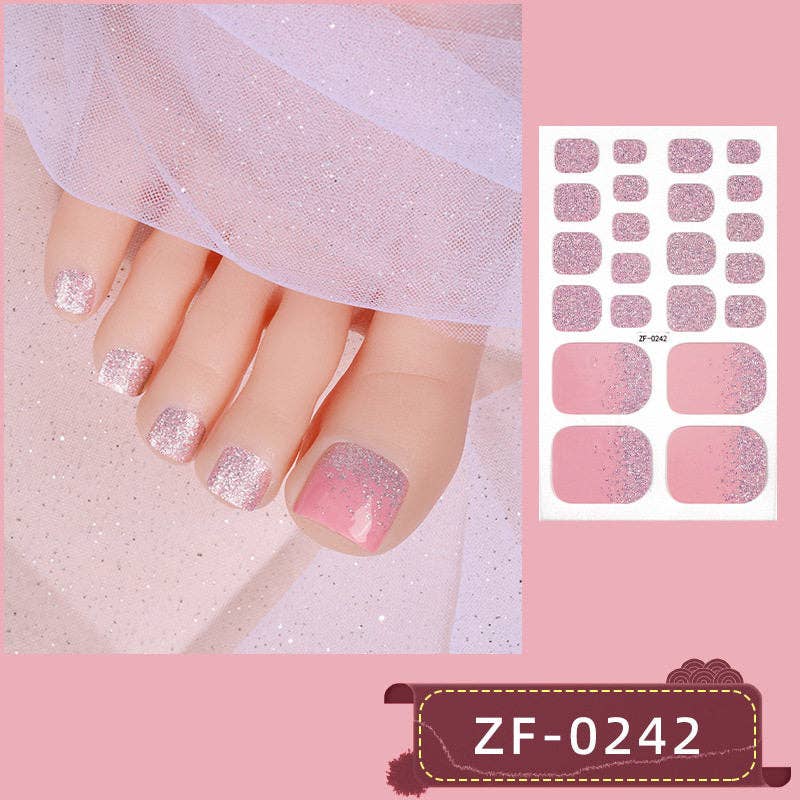 Solid Color Gradient Glitter Nail Stickers For Toes
