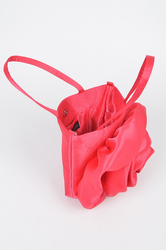 Oversize Satin Flower Top Handle Soft Clutch