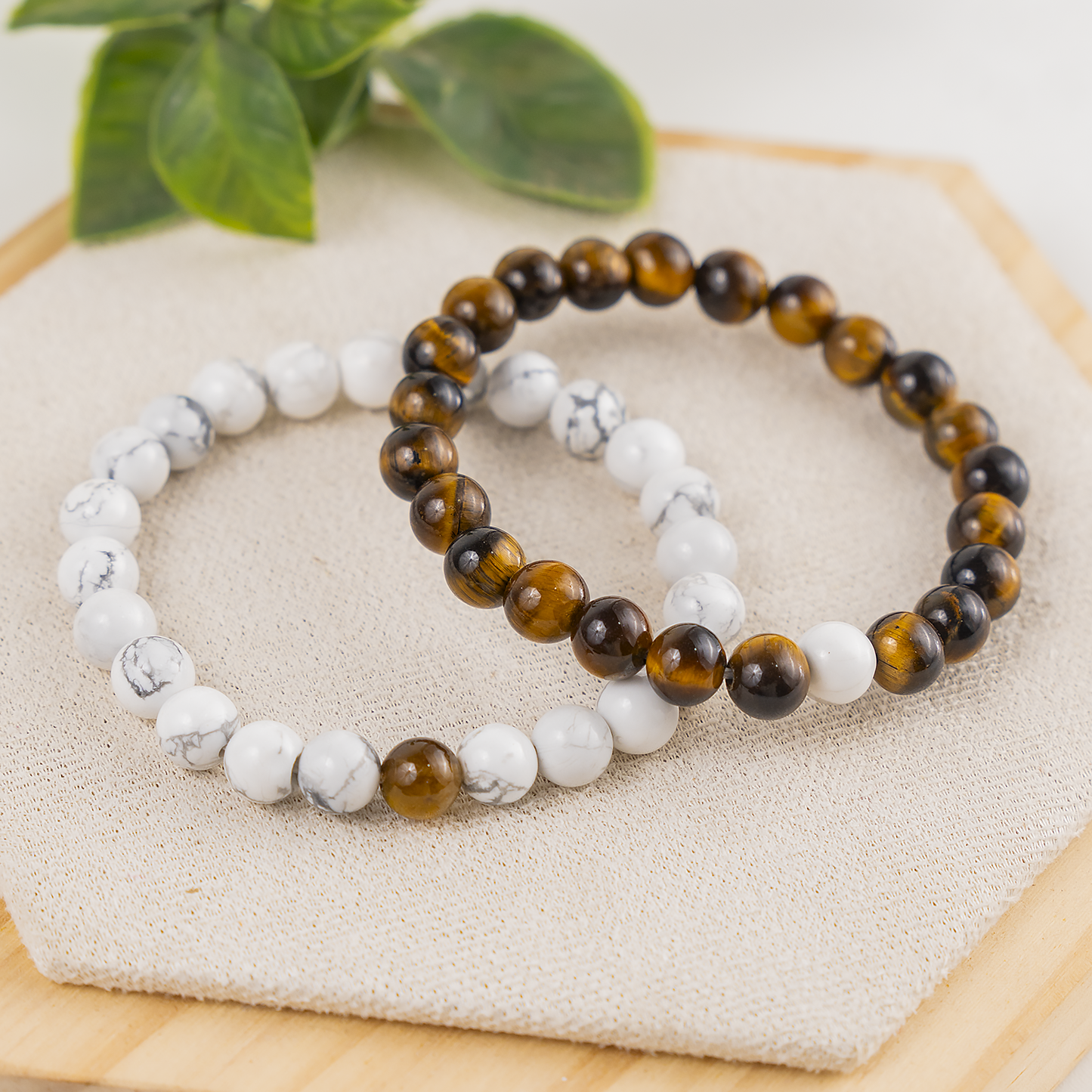 Tiger Eye & Howlite Crystals Couple Bracelets