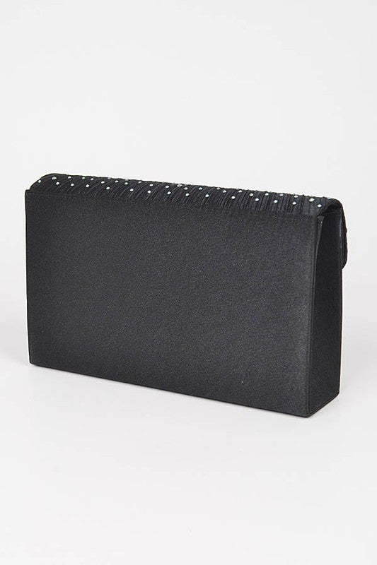 Rhinestone Pave Pleated Satin Evening Clutch