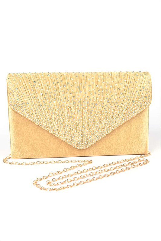 Rhinestone Pave Pleated Satin Evening Clutch