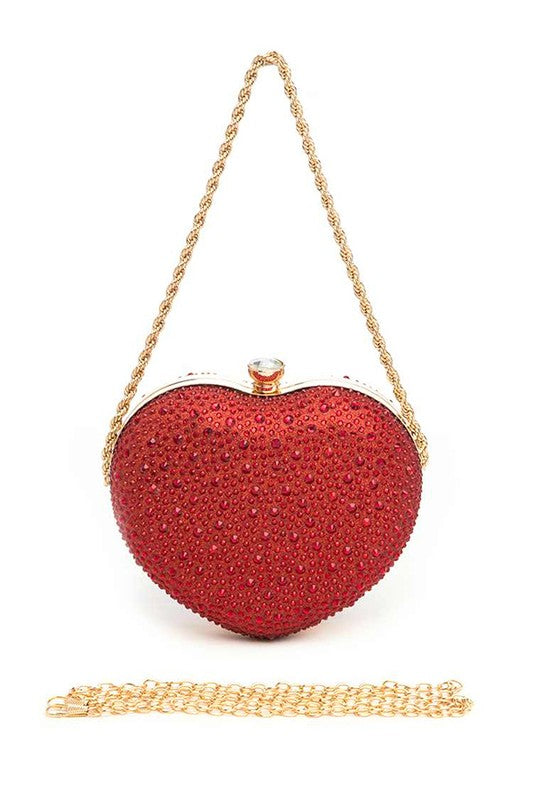 Rhinestone Pave Heart Shape Party Box Clutch