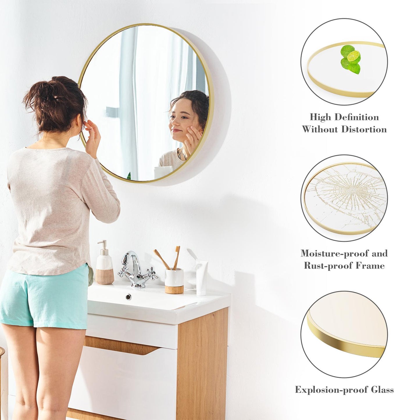 Black Round Wall Mirror 20 Inch, Bathroom Mirrors for Over Sink, Circle Mirror for Bathroom, Entryway, Bedroom, Vanity