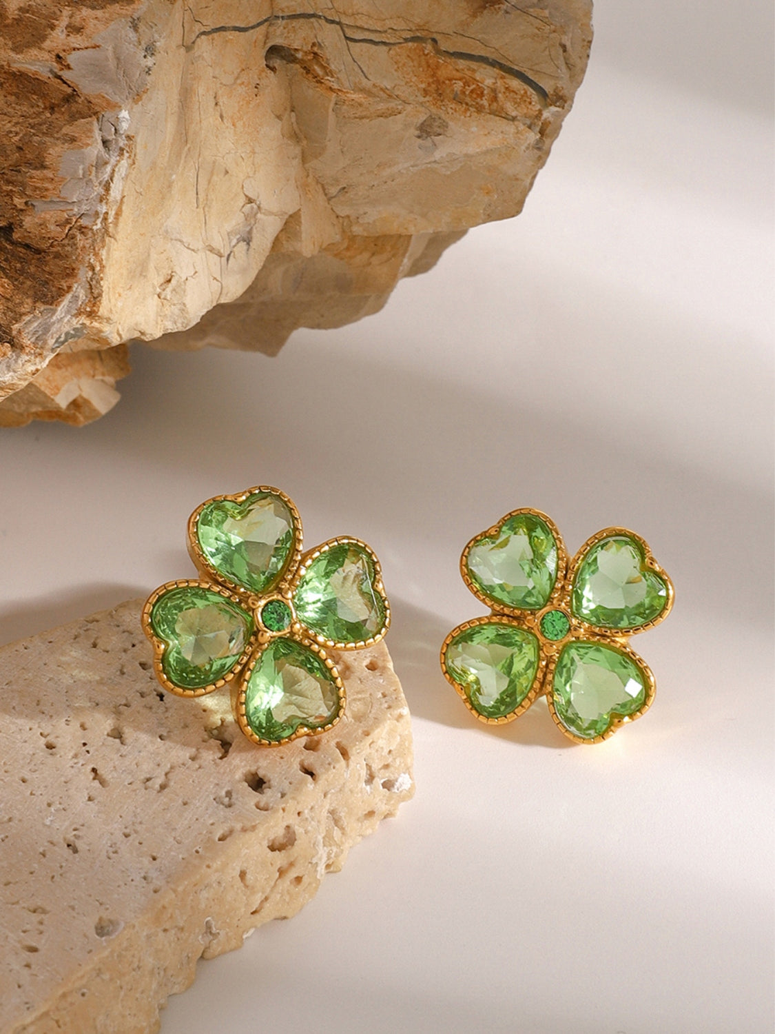 Stainless Steel Zircon Lucky Clover Earrings