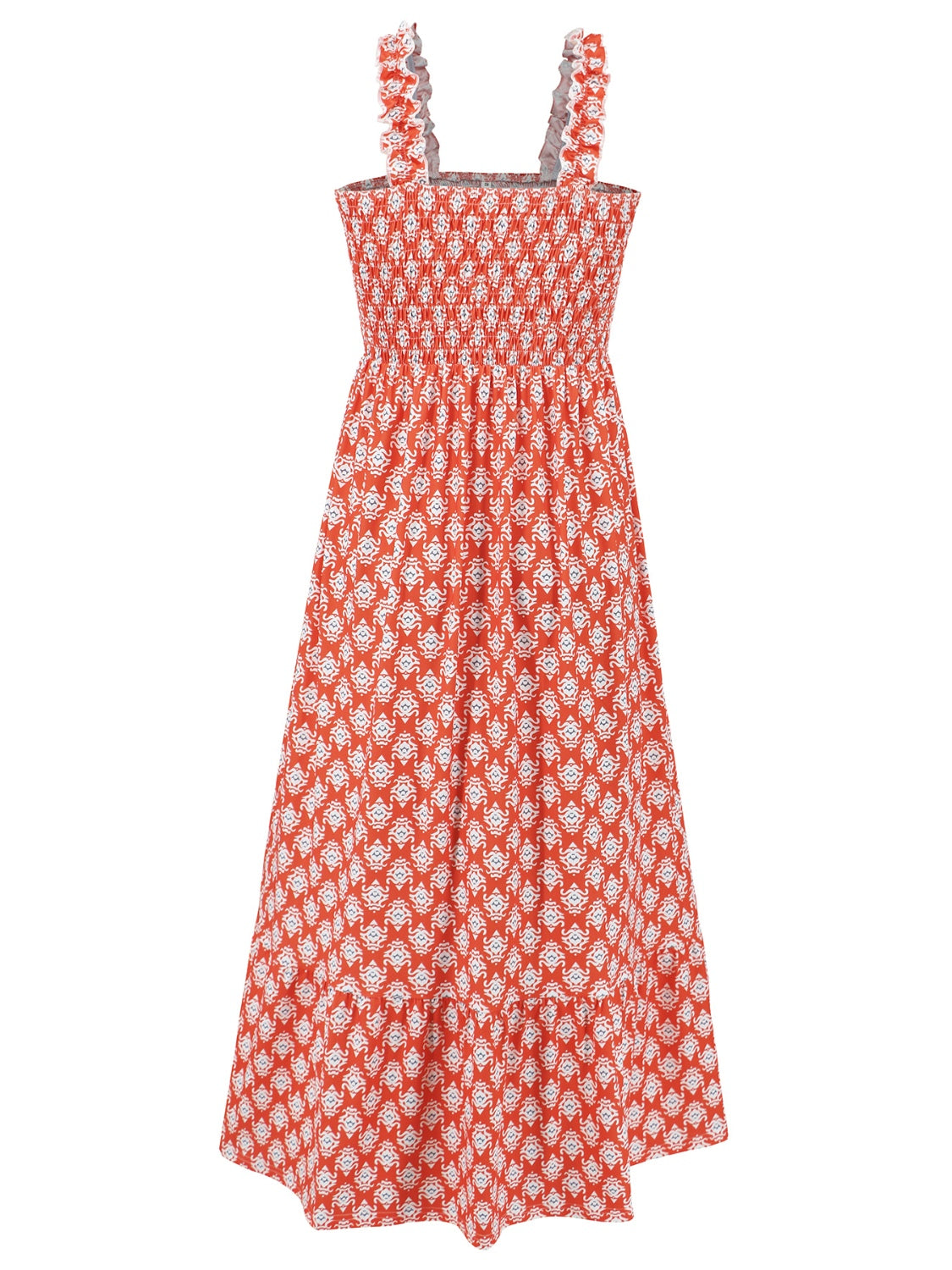 Smocked Printed Square Neck Sleeveless Dress