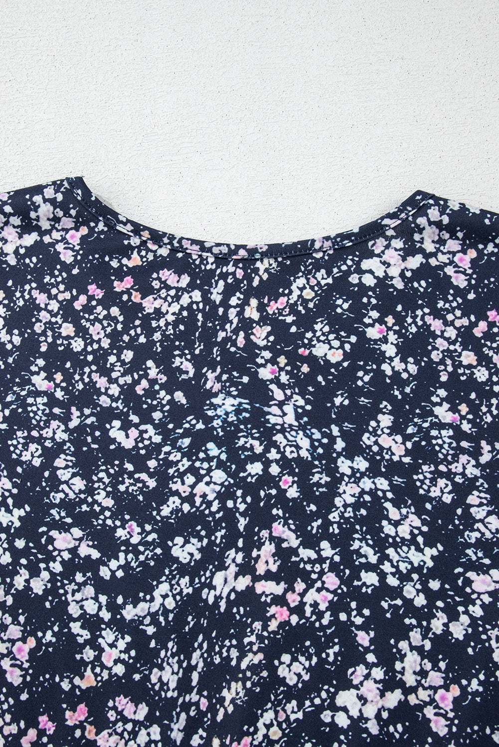 Orange Floral Color Block Patchwork Ruffled Hem Round Neck Blouse