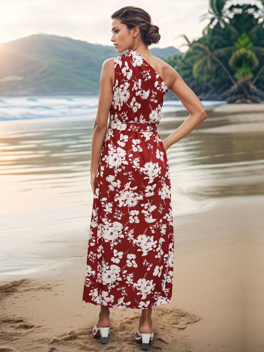 Printed Single Shoulder Sleeveless Dress