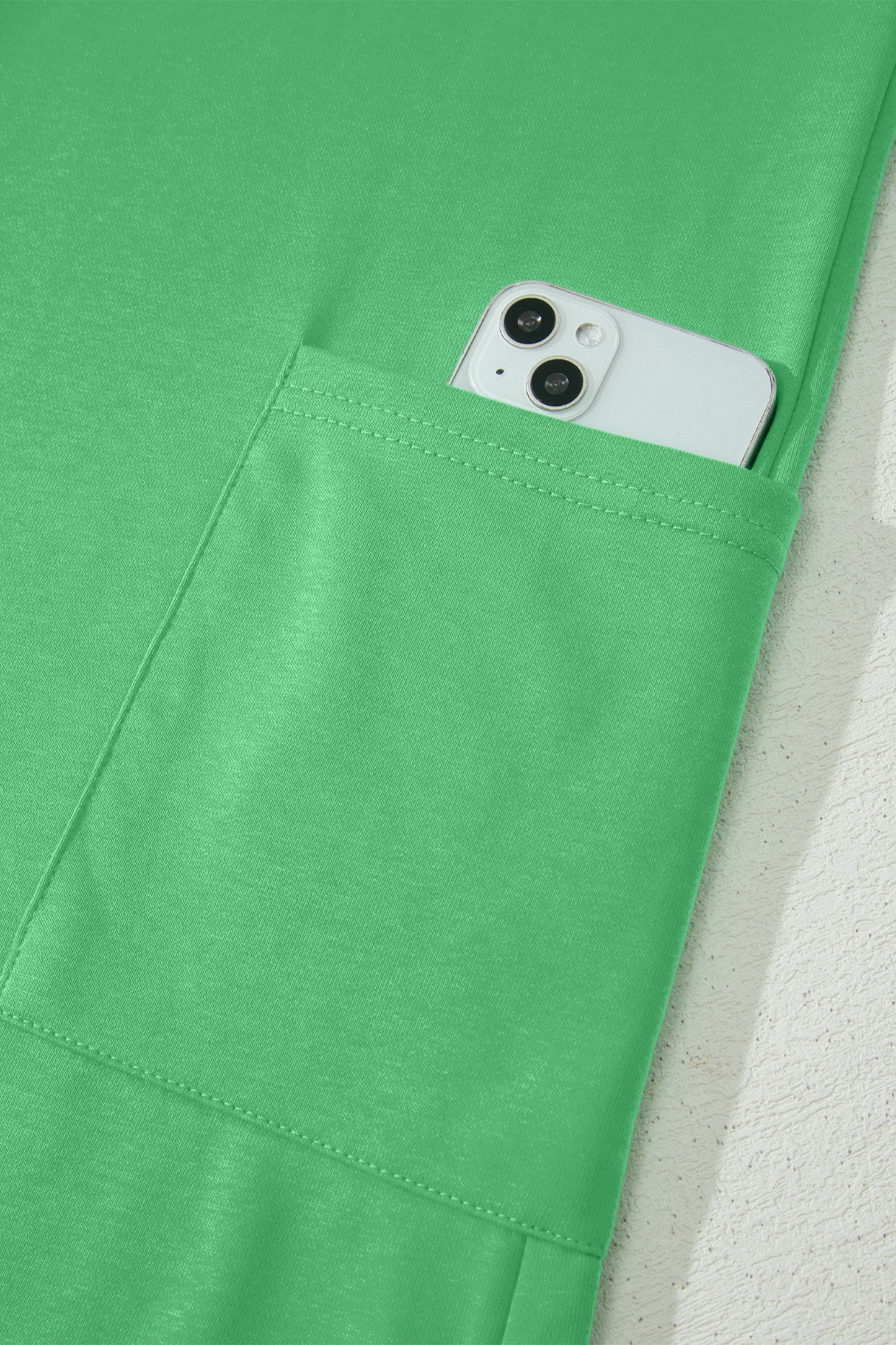 Bright Green Solid Color Raw Edge Half Sleeve Pocketed Loose Romper
