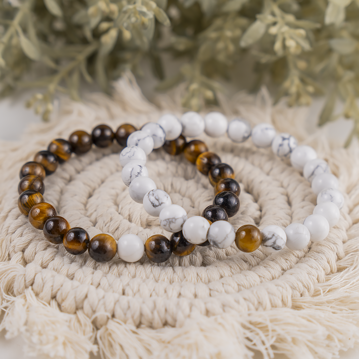Tiger Eye & Howlite Crystals Couple Bracelets