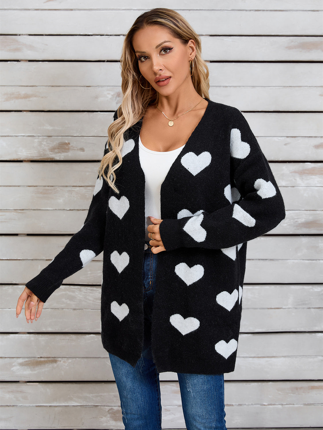 Angel Wings Heart Open Front Long Sleeve Cardigan