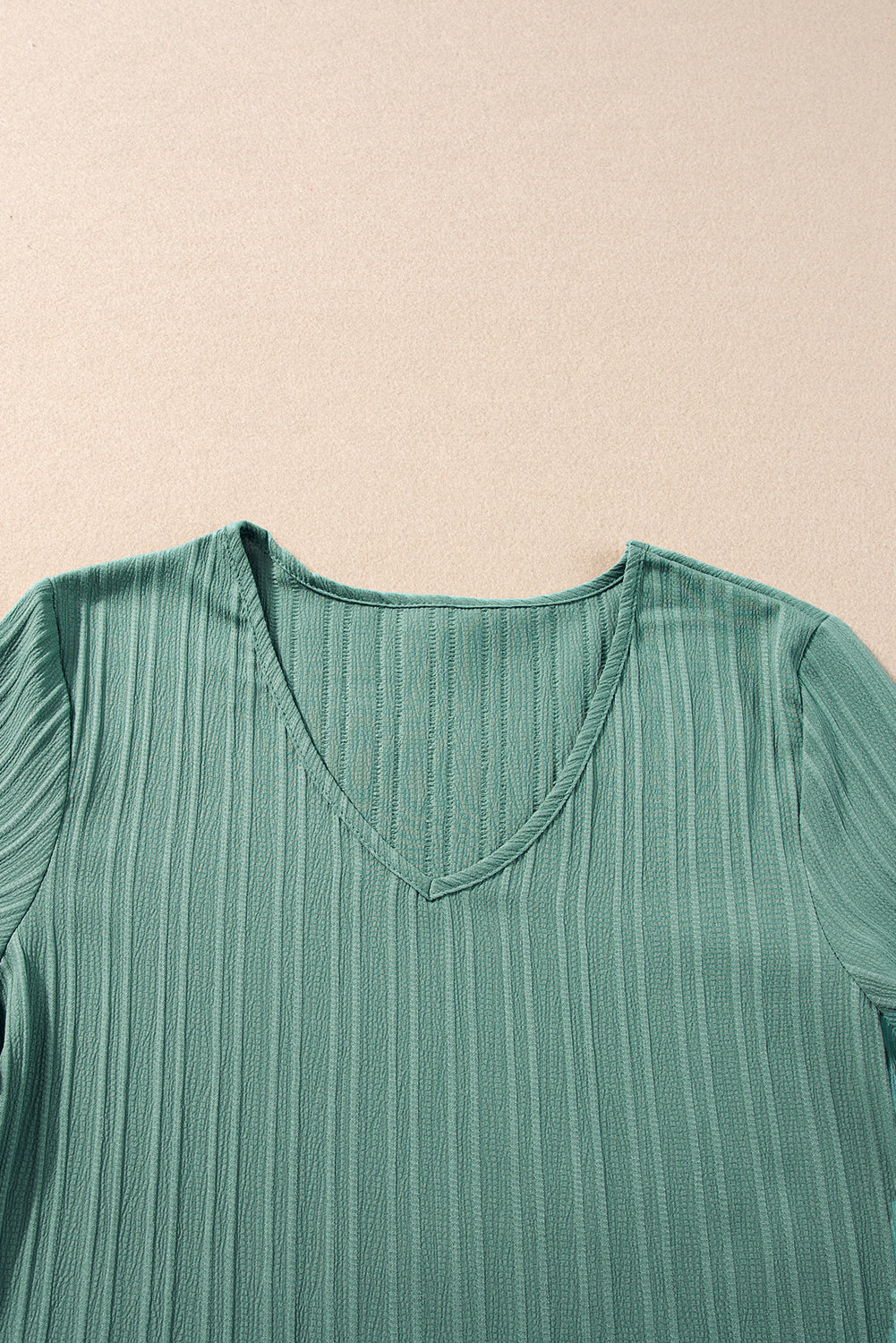 Beau Blue Ruffled Half Sleeve V Neck Textured Top