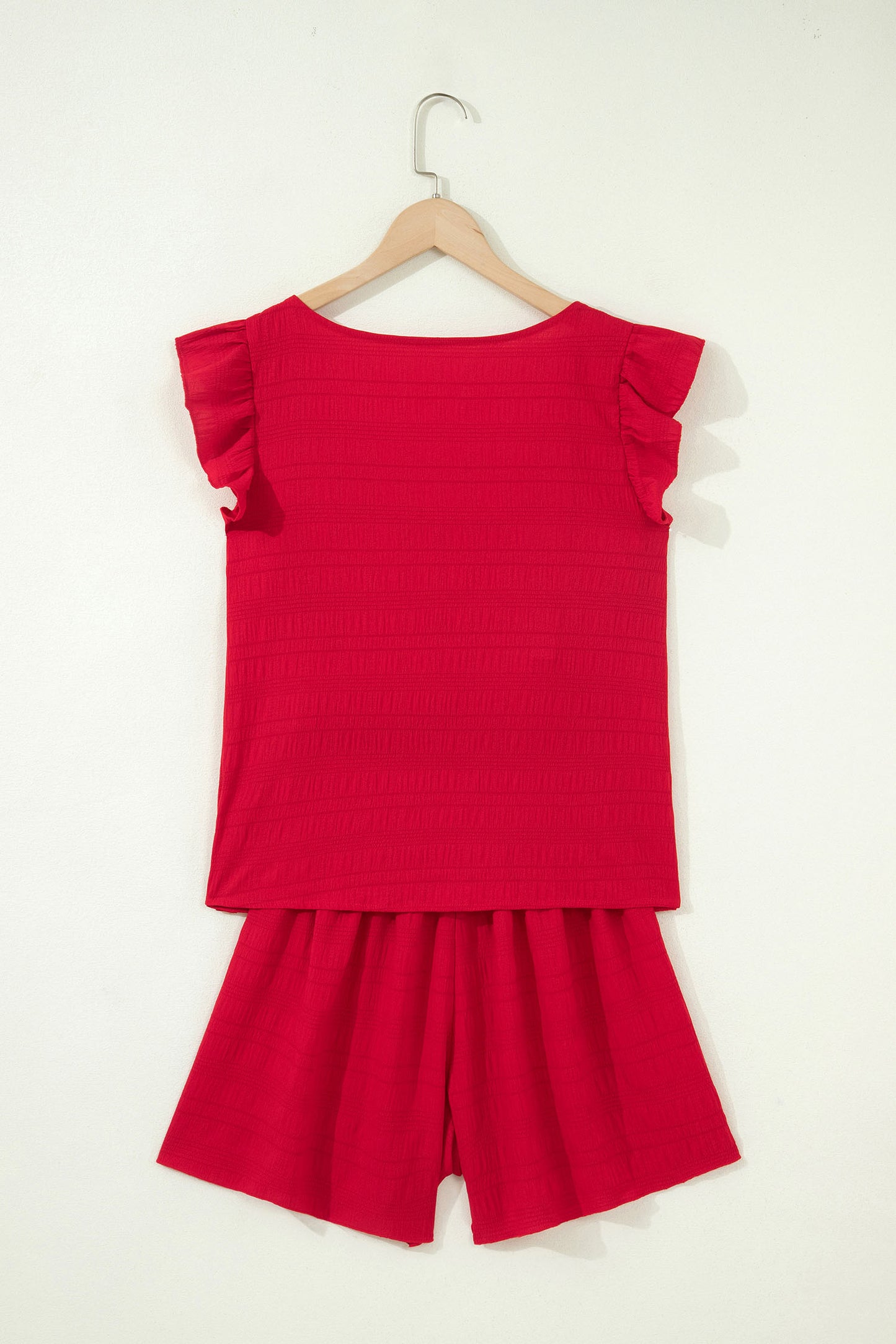 Peach Blossom Textured Square Neck Top and Shirred High Waist Shorts Set