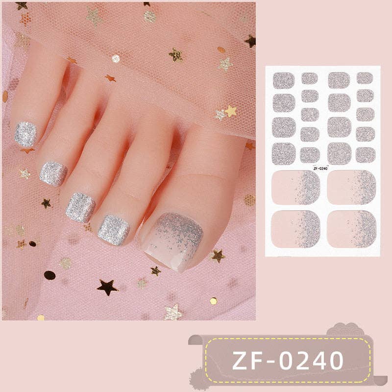 Solid Color Gradient Glitter Nail Stickers For Toes