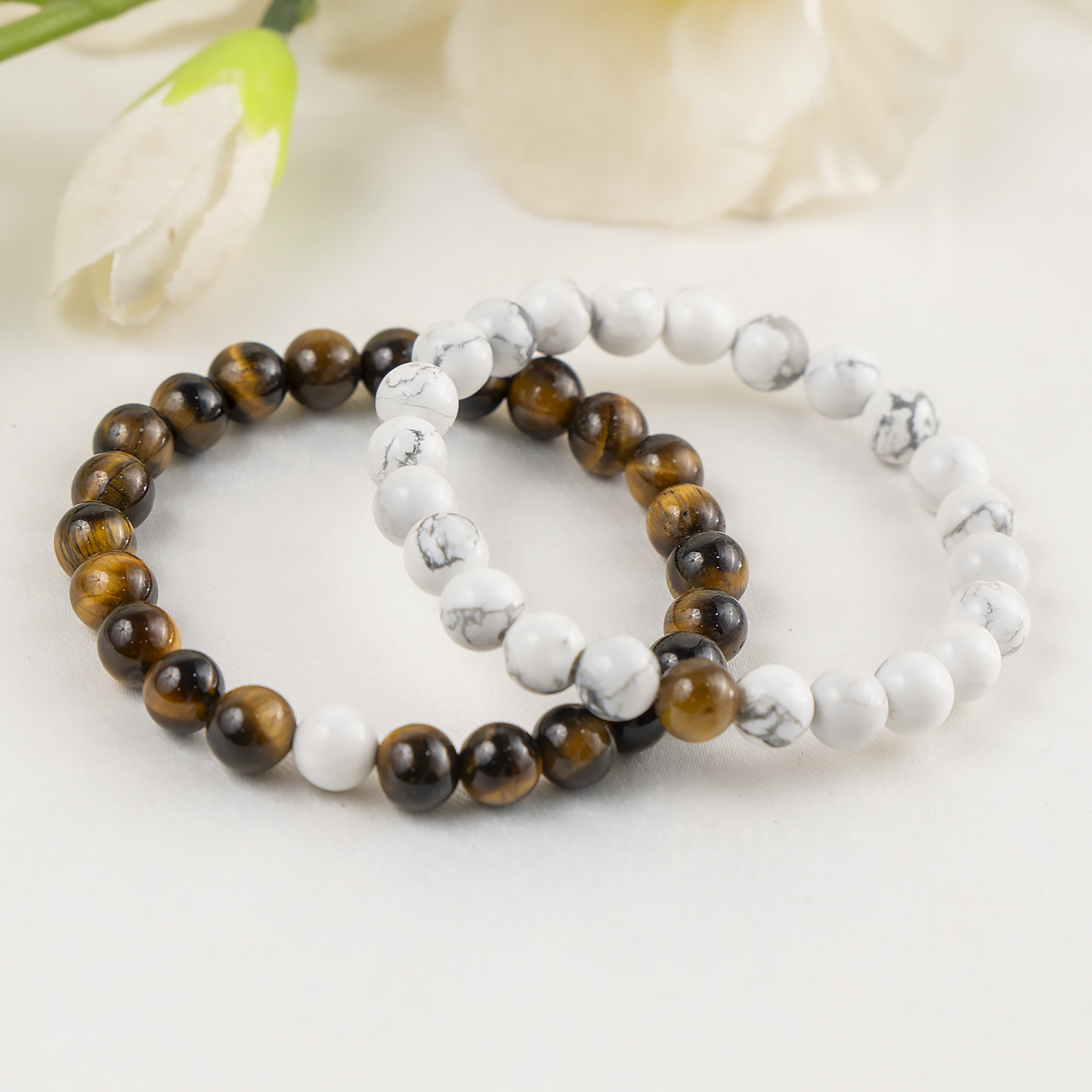 Tiger Eye & Howlite Crystals Couple Bracelets