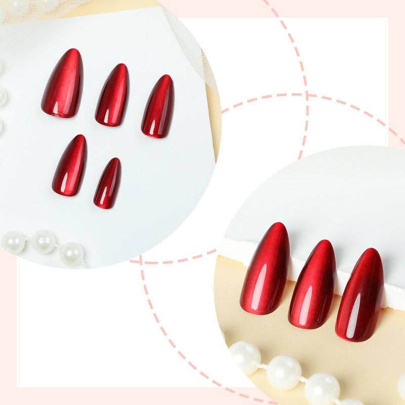 Red Cat Eye Cherry Nail Stickers Detachable Press On Nails