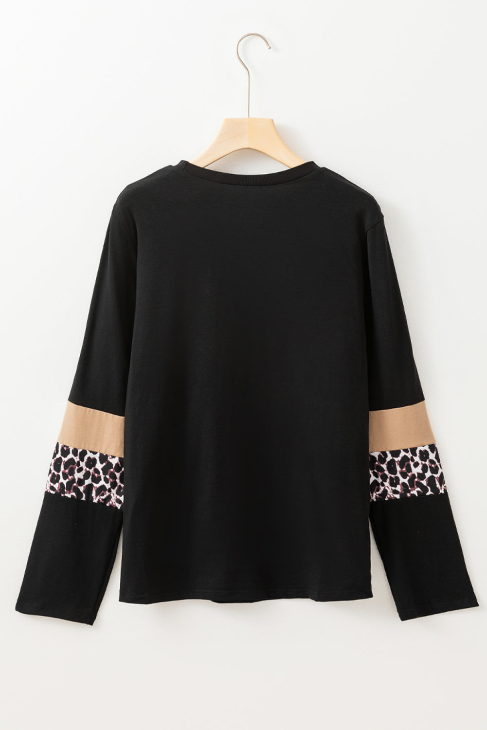 Rose Leopard Colorblock Patchwork Crew Neck Long Sleeve Tee
