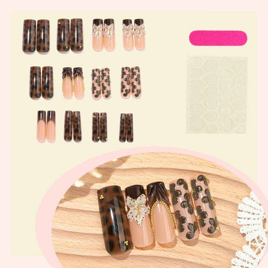 3D Leopard Print French False Nails