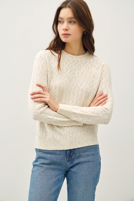 Be Cool Heathered Round Neck Long Sleeve Sweater