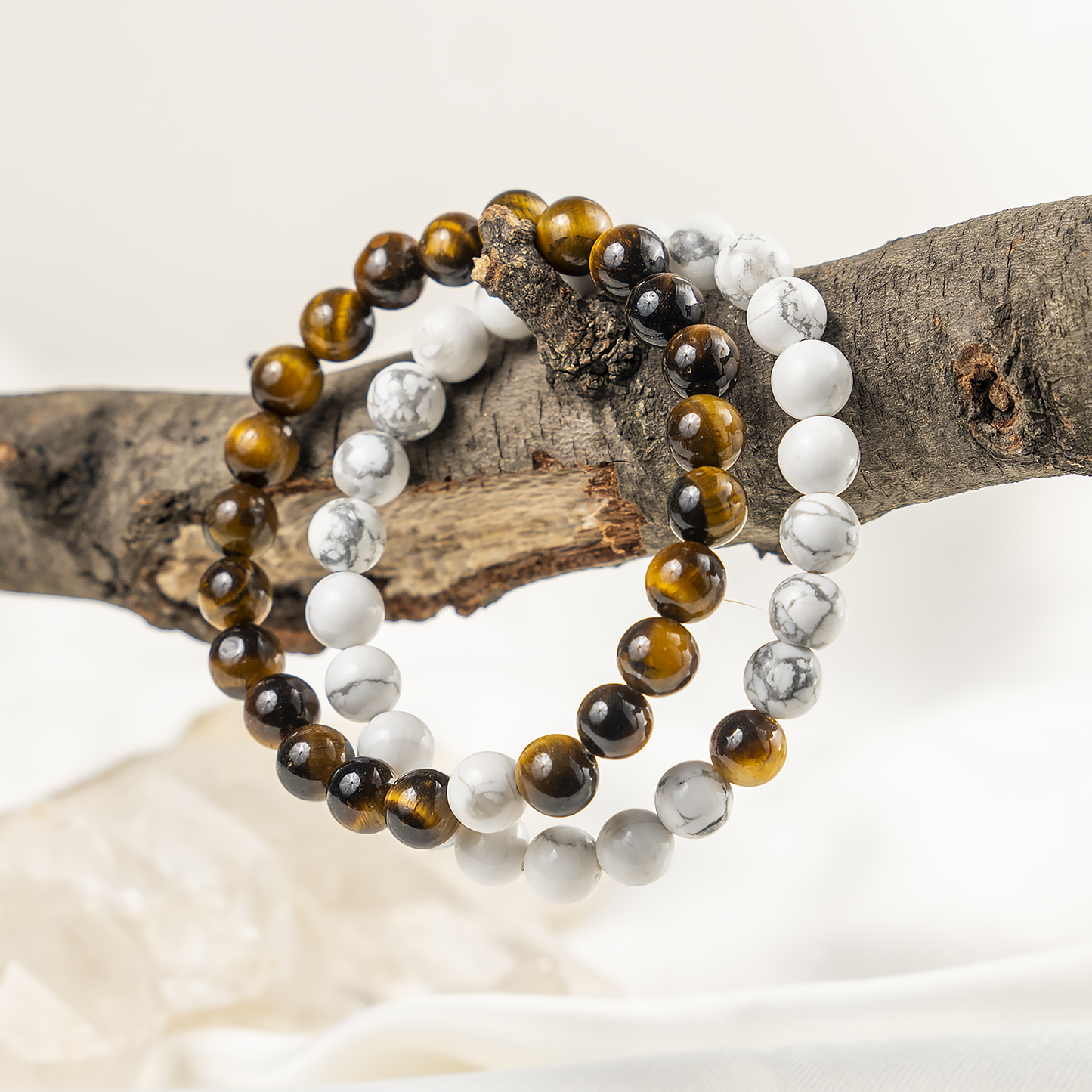 Tiger Eye & Howlite Crystals Couple Bracelets