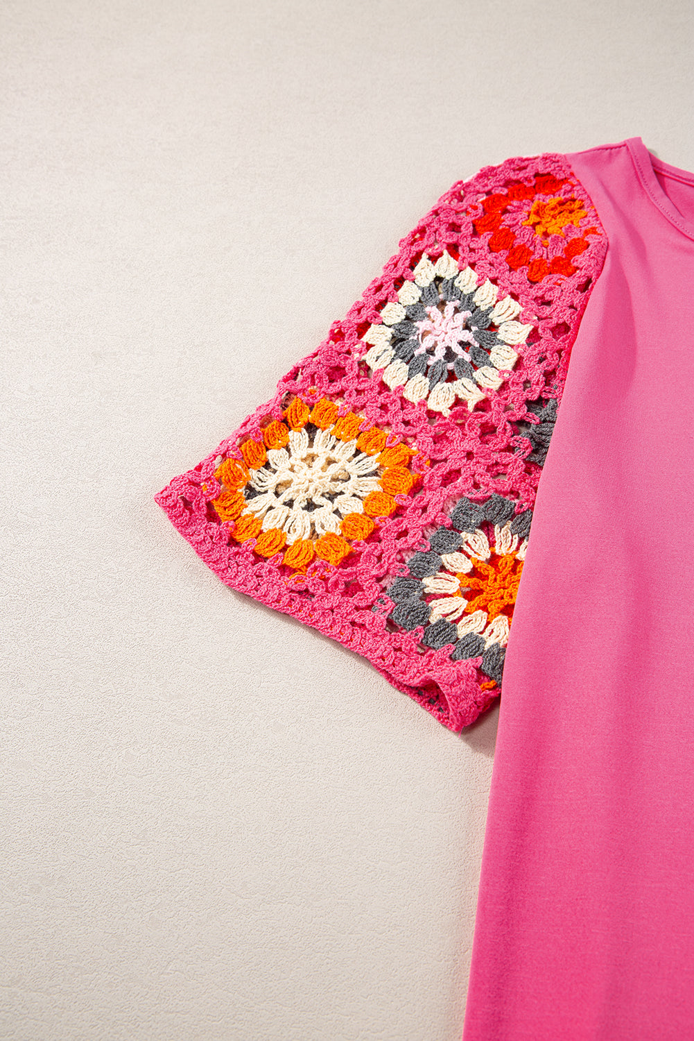 Turquoise Floral Crochet Short Sleeve Top