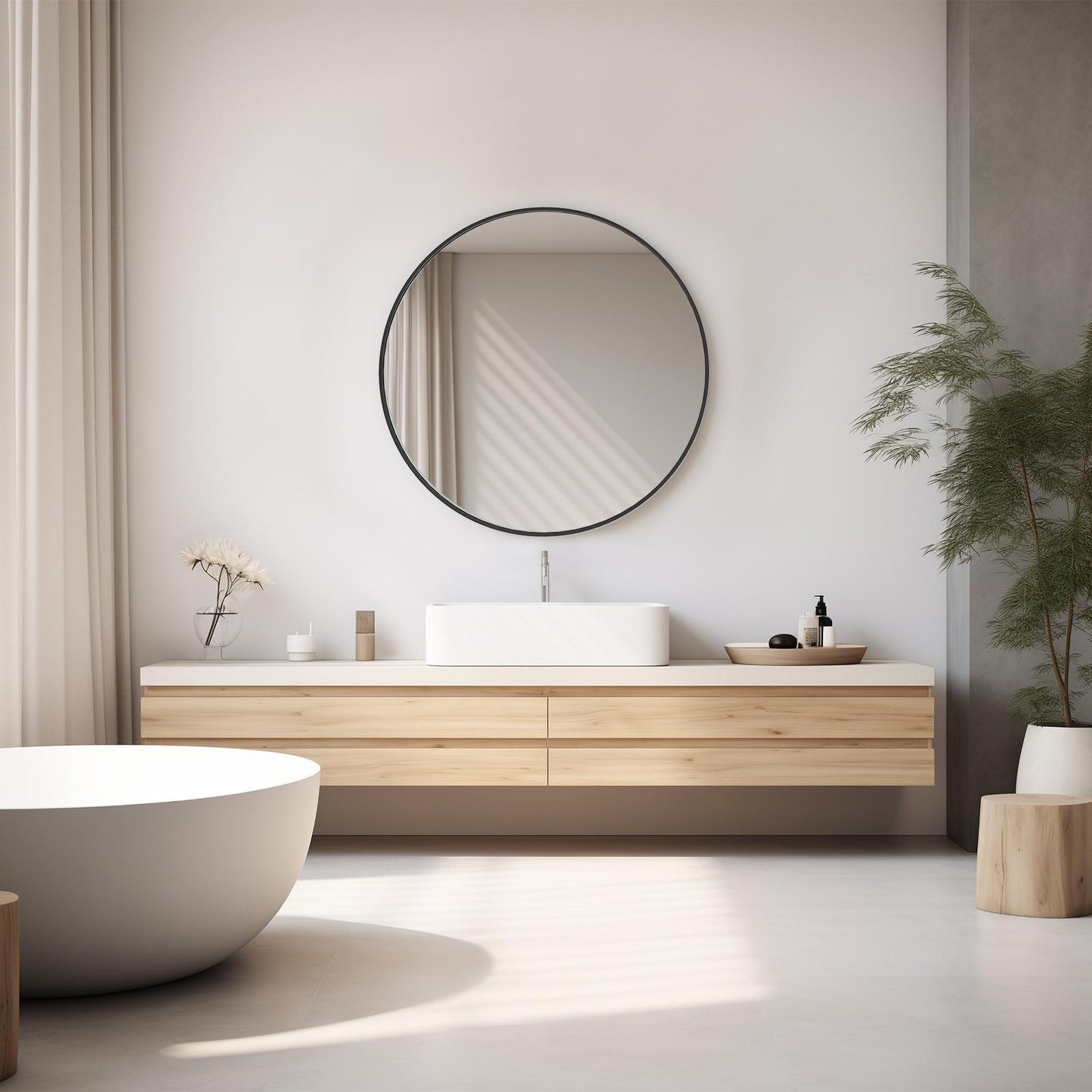 Black Round Wall Mirror 20 Inch, Bathroom Mirrors for Over Sink, Circle Mirror for Bathroom, Entryway, Bedroom, Vanity