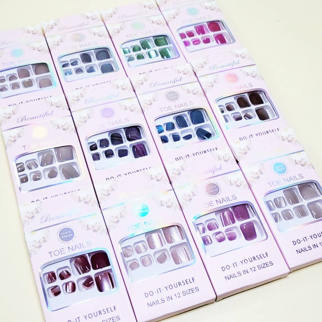 Women Pre Glued Press On Toe Nail Set