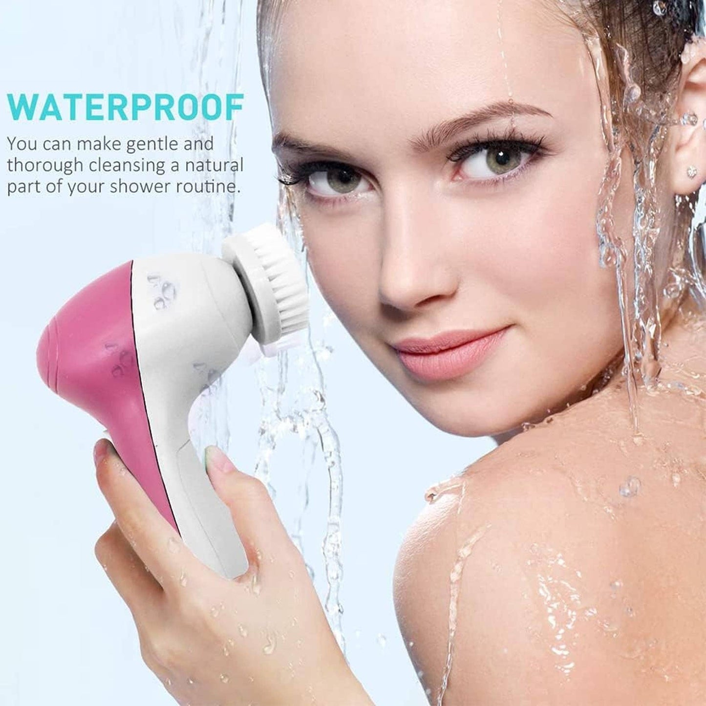 Facial Cleansing Brush - Facial Scrubber for Skin Cleansing, Exfoliating, and Massaging (Pink)