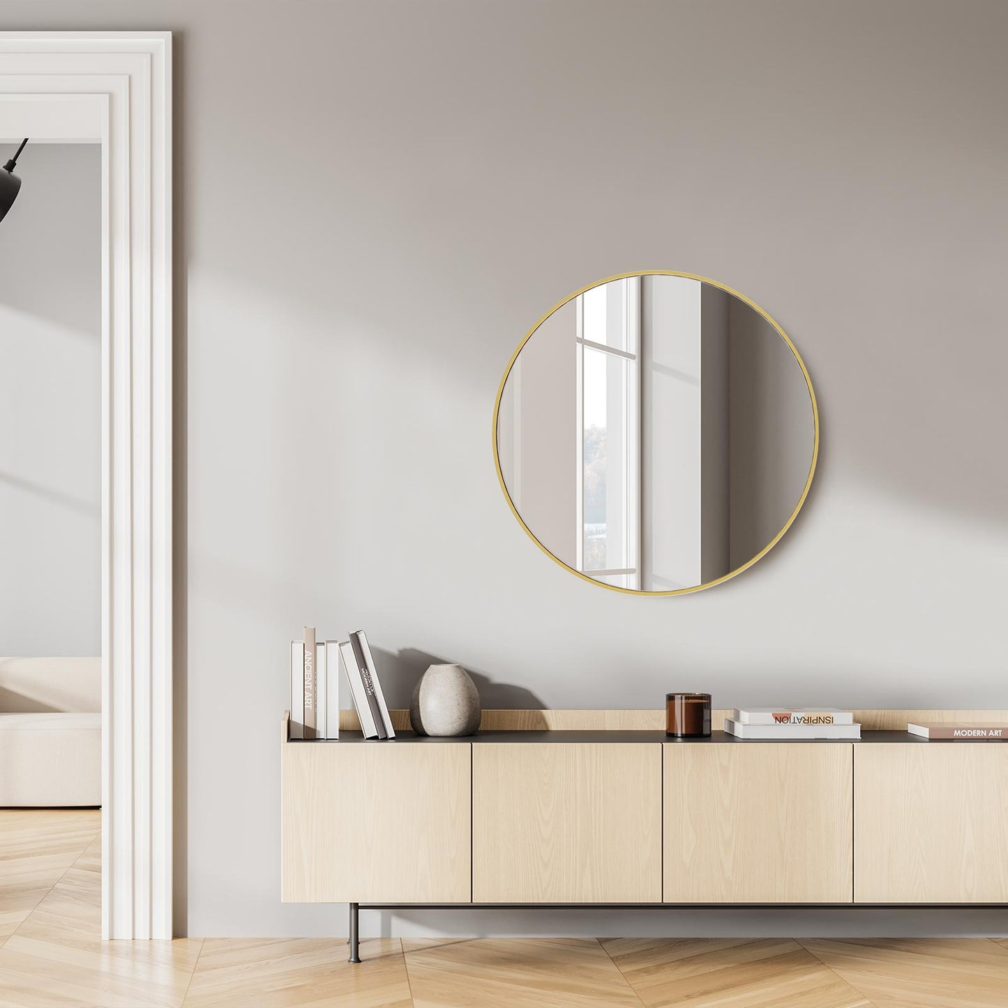 Black Round Wall Mirror 20 Inch, Bathroom Mirrors for Over Sink, Circle Mirror for Bathroom, Entryway, Bedroom, Vanity